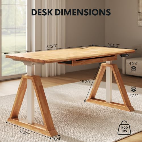 FLEXISPOT 63" WoodiX Solid Wood Executive Standing Desk with Drawer, Maple - Image 2