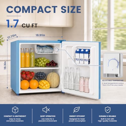 BANGSON 1.7 Cu.Ft Mini Fridge with Freezer for Dorm Office,Blue - Image 2