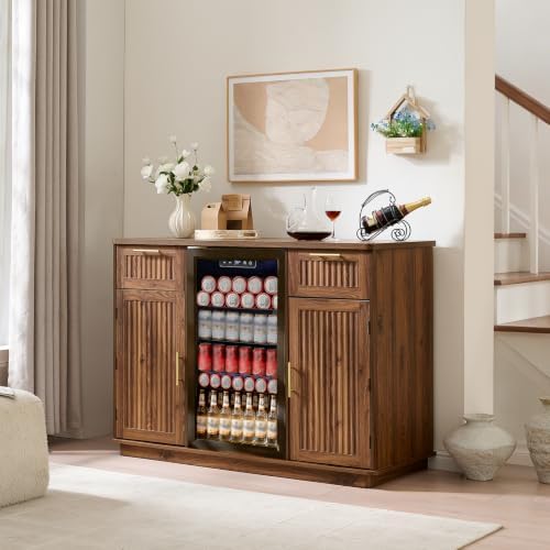 Okvnbjk Mini Fridge Cabinet with Storage & Power Outlet, Walnut - Image 5