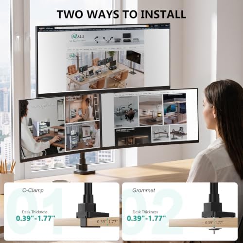 WALI Stacked Triple Monitor Mount for 13-42 inch Curved Screen, Max 26.4lbs - Image 6