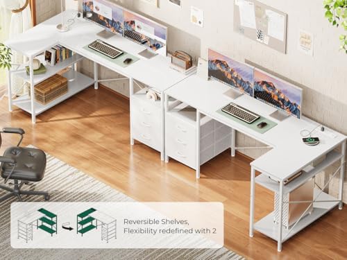 Huuger L Shaped Office Desk with Power Outlets & 3 Drawers - Image 4