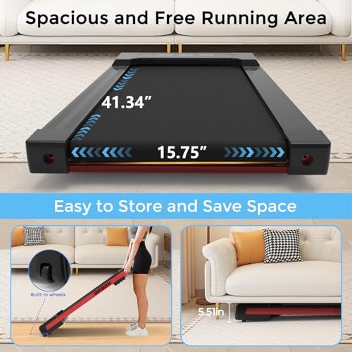 GOYOUTH Walking Pad Treadmill, Under Desk Treadmill for Home Office, Wide Belt Compact Treadmills 300 lbs Capacity, 2.25HP Shock-Absorbing Walking Jogging Running Machine Remote Included - Image 5