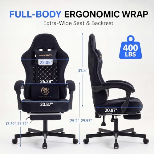 Desk Computer Gaming Chair - High Back Ergonomic Office Chair with Footrest and Lumbar Support, Swivel Comfy Home Gamer Video Game Chairs with Pocket Spring Cushion for Adults (Black Fabric) - Image 3