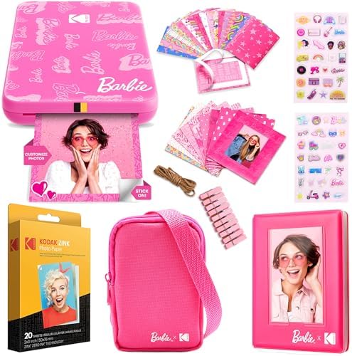 Kodak x Barbie Step Slim Wireless Instant Portable Photo Mobile Printer Gift Bundle (Signature Style)+ Barbie Camera Case, Photo Album, Sticker & Hanging Frames, 50 Stickers + Zink Paper (20 Sheets) by Unknown