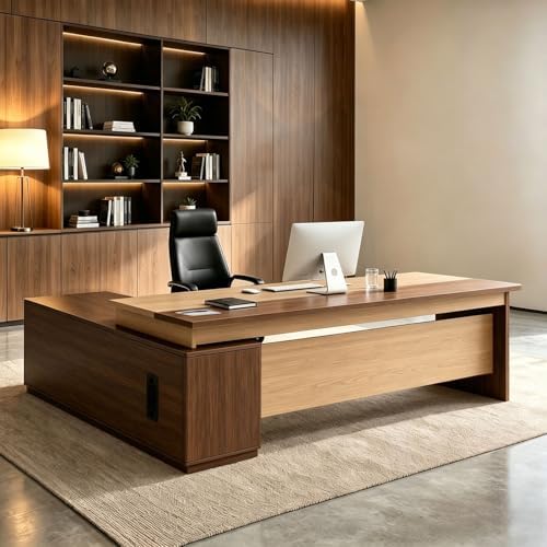 L Shaped Executive Desk with Drawers, Large Wood Workstation, Modern Executive Office Furniture for Home Office and Business Workspace, Multiple Sizes & Colors by Unknown