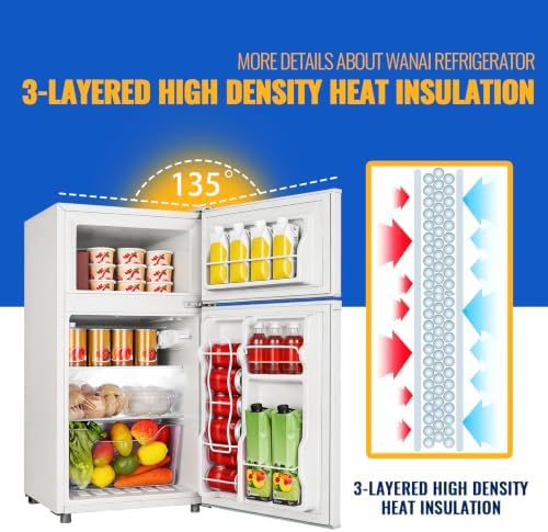 WANAI 3.5 Cu.Ft White Mini Fridge With Freezer Compact Refrigerator Dorm - Image 2