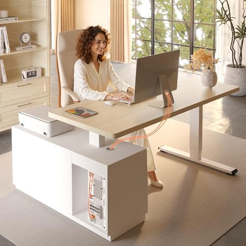FLEXISPOT 55" Executive Standing Desk with File Cabinet, White Wood Grain - Image 5