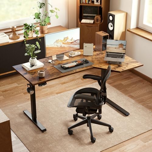 Agilestic 55 x 32 Inch Corner L Shaped Electric Standing Desk, Rustic Brown - Image 2