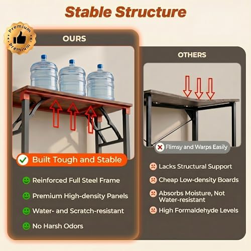 Folding Desk Foldable Desk - Folding Table for Small Spaces, Portable Compact Laptop Workstation for Computer Tasks, Study, Craft, Sewing, Home Office, Bedroom, Dorm and Narrow Space Storage - Image 5