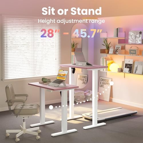 HUANUO 32x19 Inch Small Electric Standing Desk, Adjustable, Pink - Image 5