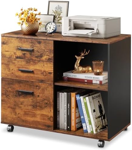 DEVAISE 3-Drawer Mobile File Cabinet, Lateral Filing Cabinet, Rustic Brown by DEVAISE