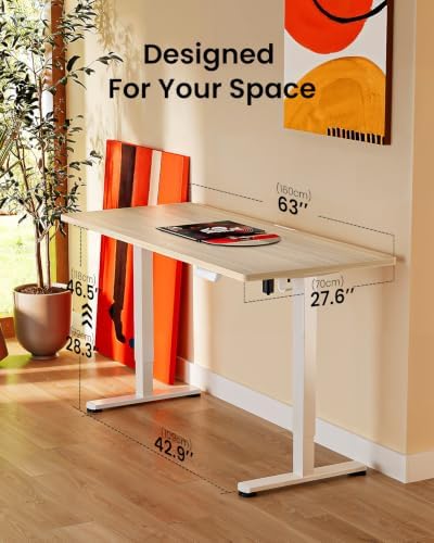 ErGear Height Adjustable Electric Standing Desk, 63 x 28 Inches Sit Stand up Desk, Memory Computer Home Office Desk, Natural - Image 3