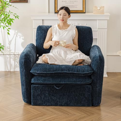 42'' 3-in-1 Sleeper Chair,Oversized Accent Chair,Storage Seat,Chenille,Blue by REXULQO