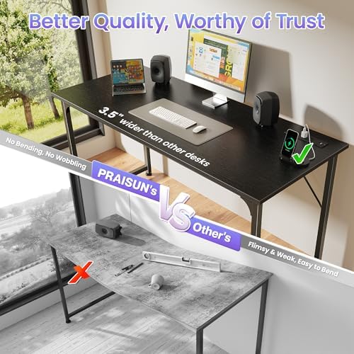 PRAISUN 55 X 20 Inch Computer Desk, Power Outlets, USB-C, Black - Image 6