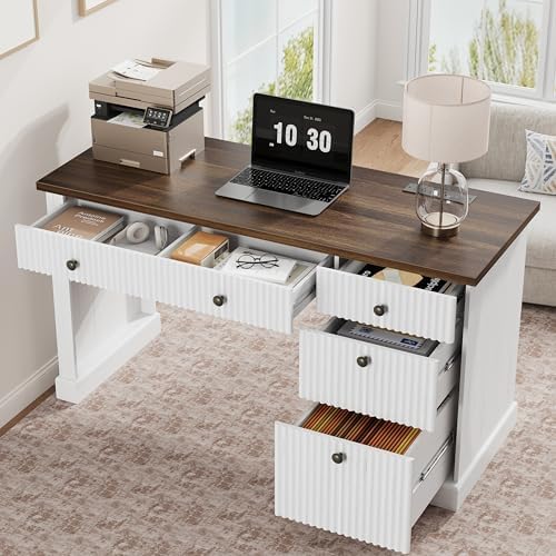 Garvee 54" Fluted Home Office Desk with File Drawer for Home Office - Image 3