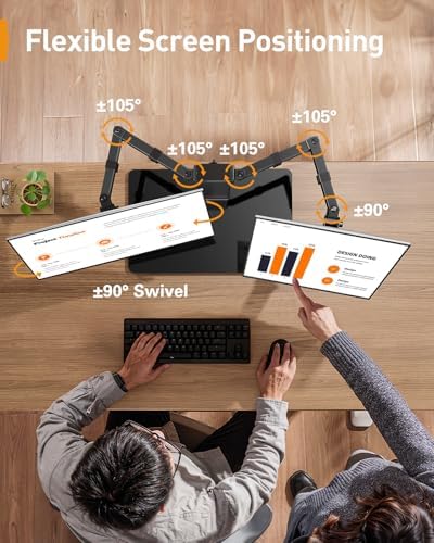 Perlegear Dual Monitor Stand with Power Strip, Freestanding Computer Monitor Stand for 2 Screens up to 32 Inch, Monitor Stand Riser with Glass Base and Adjustable Arms, Holds 22 lbs per Arm, PGTVS41B - Image 6