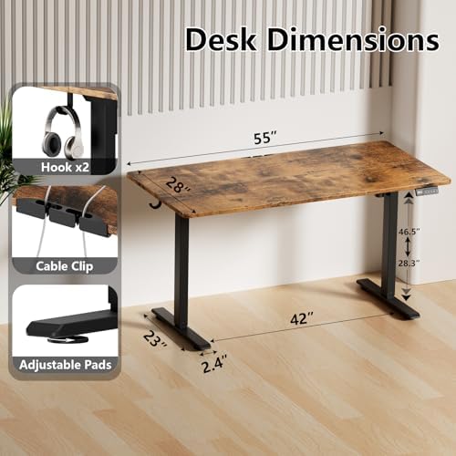 55x28 inch Electric Standing Desk, Adjustable Height Desk, Brown - Image 3