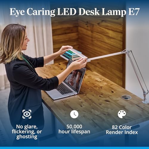 UPLIFTDESK E7 LED Desk Lamp - Adjustable 3 Color Modes, Dimmable Home Office Desk Light for Standing Desk, Dual Monitors, Aluminum Task Lamp (Silver Base) - Image 7