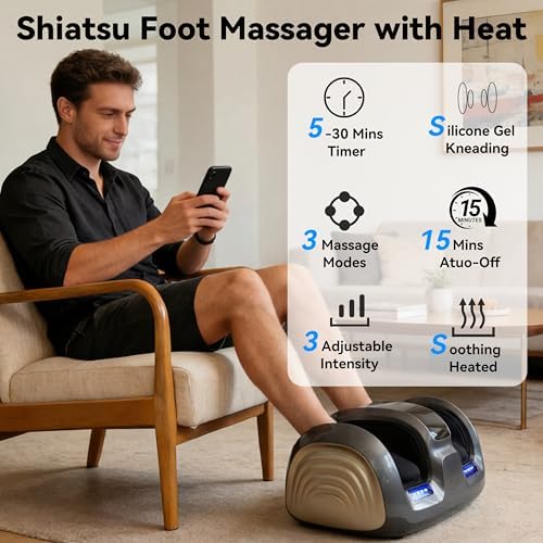 Shiatsu Foot and Calf Massager with Heat Compression, Feet Kneading Massage Machine Delivers Relief for Tired Muscles & Plantar,Pain Relief,Deep Kneading Therapy-Ideal Gifts for Women Men Dad - Image 2