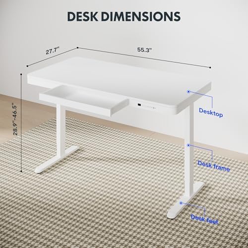 FLEXISPOT Comhar 55" Electric Standing Desk with Drawers, USB Charging Ports, Quick Assembly, Height Adjustable Sit Stand Computer Desk with Child Lock for Modern Minimalist Home Office, White - Image 3