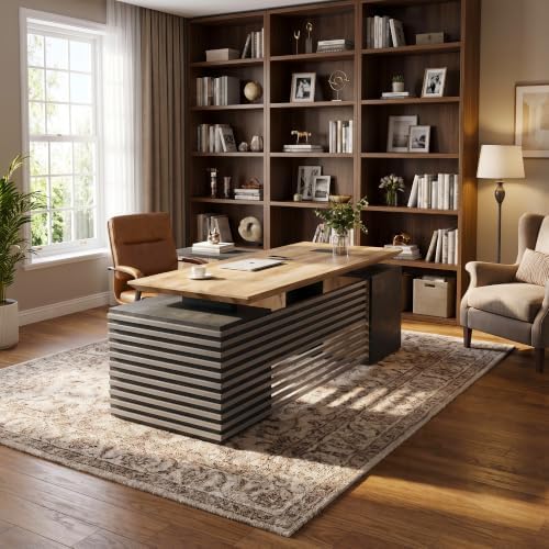 86.6" Executive Standing Desk with Locking Drawers and Charging Station - Image 3