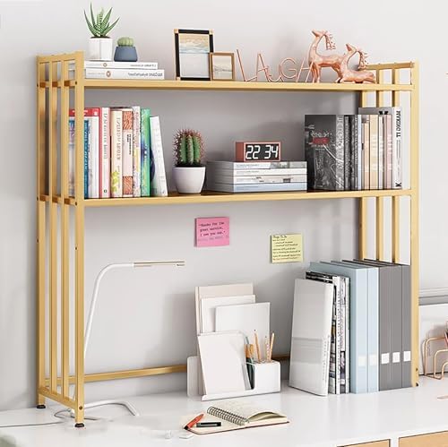 29.5" Metal Desk Hutch Dorm,2-Tier Desktop Bookshelf,Computer Desktop Organizer,Adjustable Display Rack for Home Office Dorm Countertop Storage Organizer,Gold by Unknown