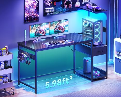 Casaottima 54'' Gaming Desk with LED Lights & CPU Stand, Black - Image 4