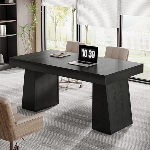 Tribesigns 55 Inches Executive Desk, Mid-Century Modern Home Office Desk, Wood Computer Desk Business Workstation Desk Small Conference Table, Black by Tribesigns