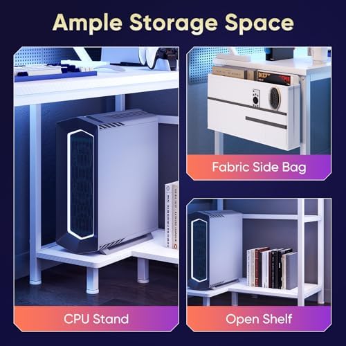DUMOS L Shaped Gaming Desk, 48" Computer Desks with Storage Shelves - Image 6