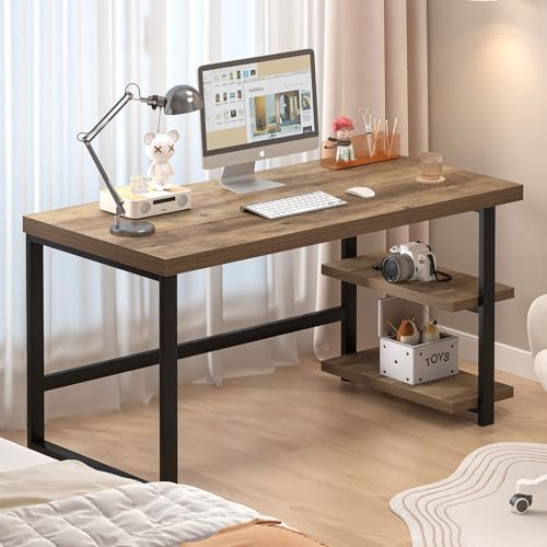 FOLUBAN Computer Desk, Wood and Metal Home Office Desk with Storage Shelves, Small Study Writing Table Workstation for Bedroom Living Room, Rustic Oak, 47 Inch - Image 5