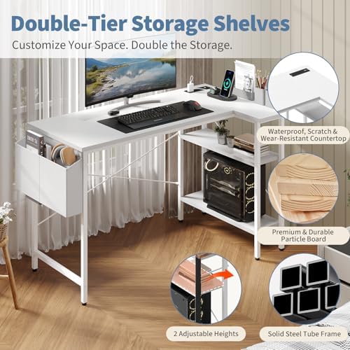 DUMOS Corner Gaming Desk with Power Strip, Storage Shelves - Image 5