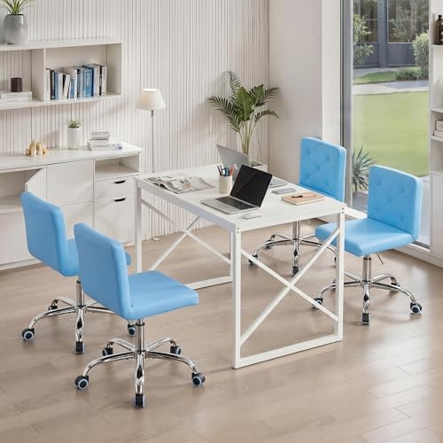 VECELO PU Leather Mid-Back Armless Vanity Chair Adjustable Height 360° Rolling Swivel for Home Office Work - Image 6