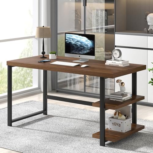FOLUBAN 47 Inch Computer Desk, Small Home Office Desk with Storage Shelves, Industrial Writing Study Gaming Table Workstation for Living Room Bedroom, Rustic Walnut - Image 3