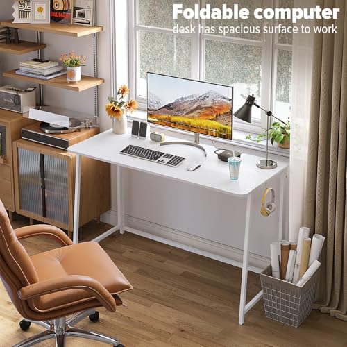 WOHOMO Folding Desk, 47.2" Foldable Computer Desk for Bedroom, Space Saving Computer Table Writing Workstation for Home Office, Easy Assembly, White - Image 4