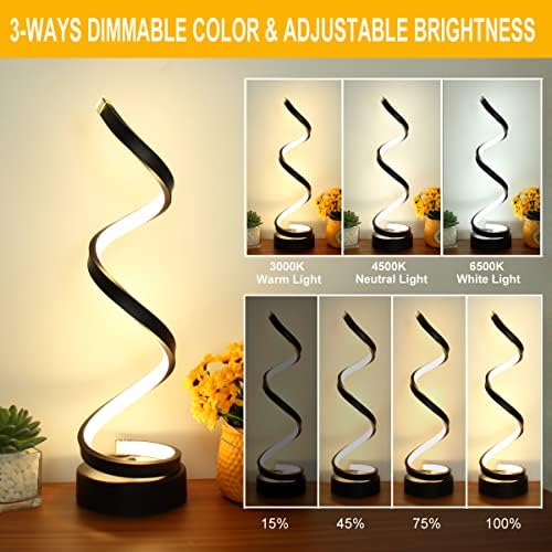 Modern Table Lamp Set of 2, Dimmable Spiral Desk Lamps for Bedside, 12W LED with 3 Color & 10 Brightness Levels, Perfect for Bedroom & Living Room (Black) - Image 5