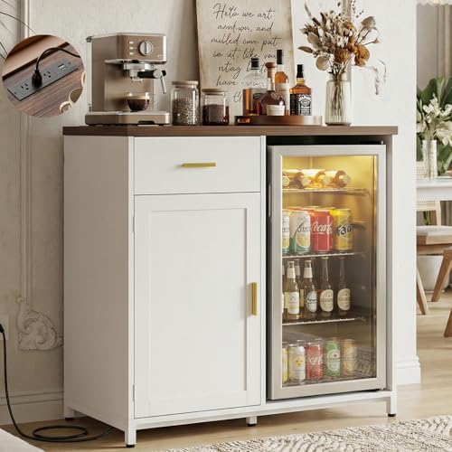 Unikito Coffee Bar Cabinet with Mini Fridge Space & Power Outlet, White by Unikito