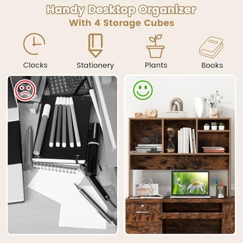 Moccha Desktop Bookshelf, 2-Tier Countertop Storage Hutch, Wood Storage Rack Display Shelf with 4 Shelves for Computer Desk, Multipurpose Desk Organizer Desk Hutch for Home Office Dorm (Coffee) - Image 4