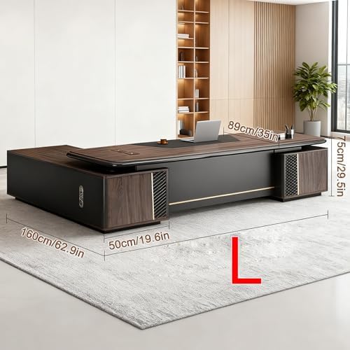 L Shaped Executive Desk with Drawers & Storage, Modern Wood Executive Office Desk Computer Table for Home Office Furniture Setup, Management Workstation for Workplace or Office(H-Right, L300CM/118IN) - Image 2