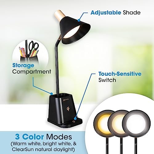 OttLite Merge LED Desk Lamp with Wireless Charging, Black - Image 3