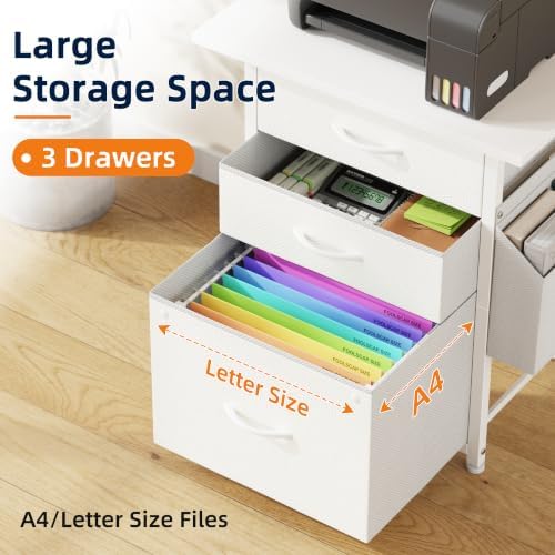 HIGDBFE 3 Drawer File Cabinet with Charging Station, 49''H Tall, 3-Tier Small Filing Cabinet for Home Office, 20''*15'' for Small Printer, Fabric Drawer, Printer Stand, White - Image 7