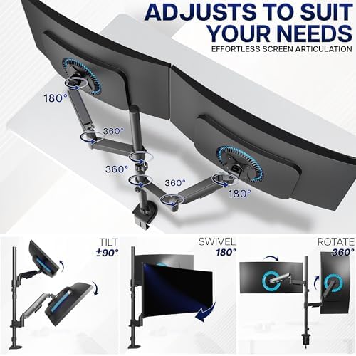 VIVO Dual Monitor Arm Extra Tall Mount for Screens up to 32 inches, Mechanical Height Adjustment, Full Articulating Heavy Duty VESA Stand with Desk C-clamp and Grommet, STAND-V012K - Image 5