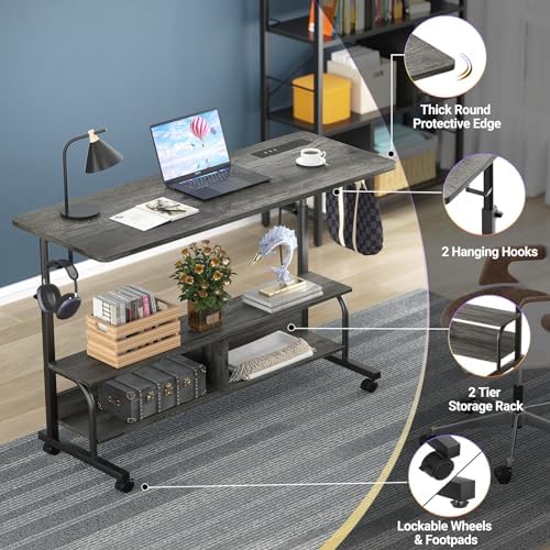 Armocity 47" Rolling Standing Desk with Charging Station for Couch Bed - Image 5