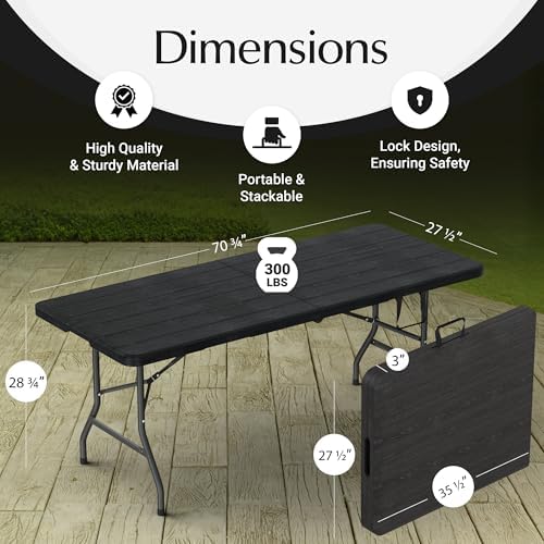 10 PACK of 6 Feet Foldable Table with Built in Handle & Steel Legs | 6FT Heavy Duty Folding Portable | Perfect for Party, Dining, Wedding, Events, Picnic Indoor, Outdoor, Camping, Folding - 6 Foot - Image 3
