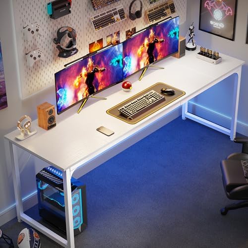 Huuger Computer Desk, 80 Inch Office Desk, Gaming Desk with Storage, Writing Desk Work Desk for Home Office, Study, Long Simple Desk, Large Legroom, Metal Frame, White - Image 4