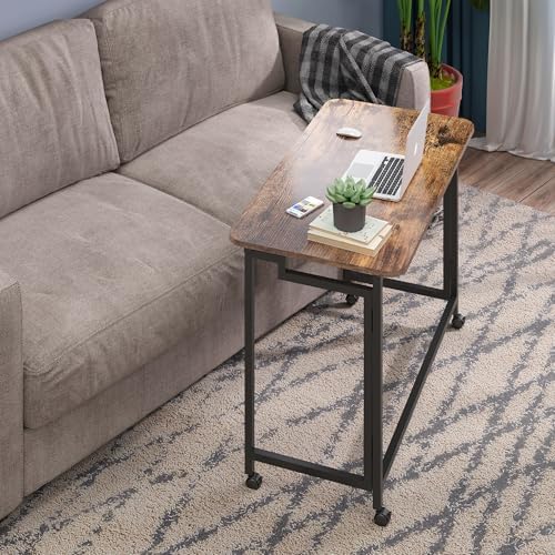 4NM 31.5" Mobile Small Rolling Computer Desk, Folding Laptop Cart Table with Wheels, Portable Office Desk for Small Space Couch Bed - Rustic Brown and Black - Image 4