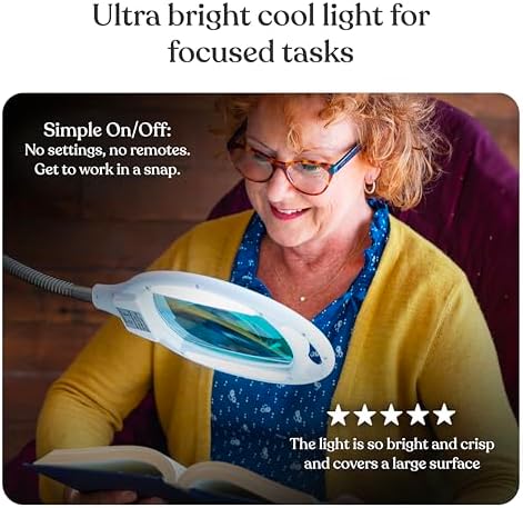 Brightech LightView Pro LED Magnifying Floor Lamp - Daylight Bright Full Spectrum Magnifier Lighted Glass Lens - Height Adjustable Gooseneck Standing Light - for Reading Task Craft Lighting - White - Image 3