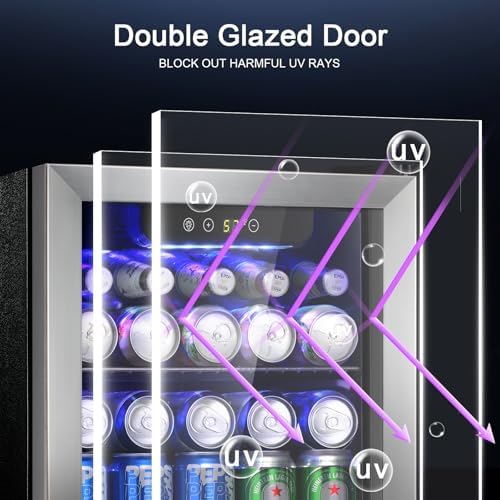 Antarctic Star 48 Can Beverage Refrigerator,12 Bottle Wine Cooler with Stainless Steel Glass Door, Digital Temperature Display,Electronic Temperature Control, Silver - Image 2