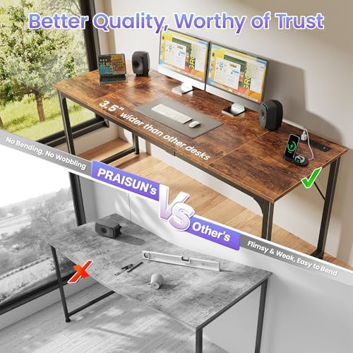 PRAISUN 70 X 24 Inch Computer Desk, Power Outlets, USB-C, Rustic Brown - Image 5