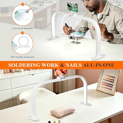 Half Moon Nail Desk Lamp with 5X Magnifier & Phone Holder - Image 3