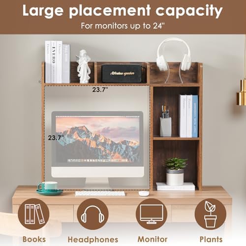 Nromant Desktop Bookshelf, Wooden Desk Storage Hutch with 4 Shelves, 3-Tier Desktop Display Organizer Rack for Office Home (Brown, 5 Shelves A) - Image 4